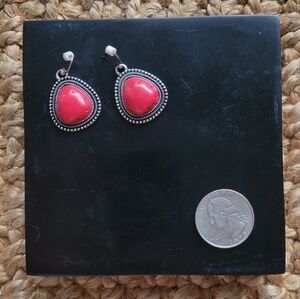 Silver and red stone dangle earrings